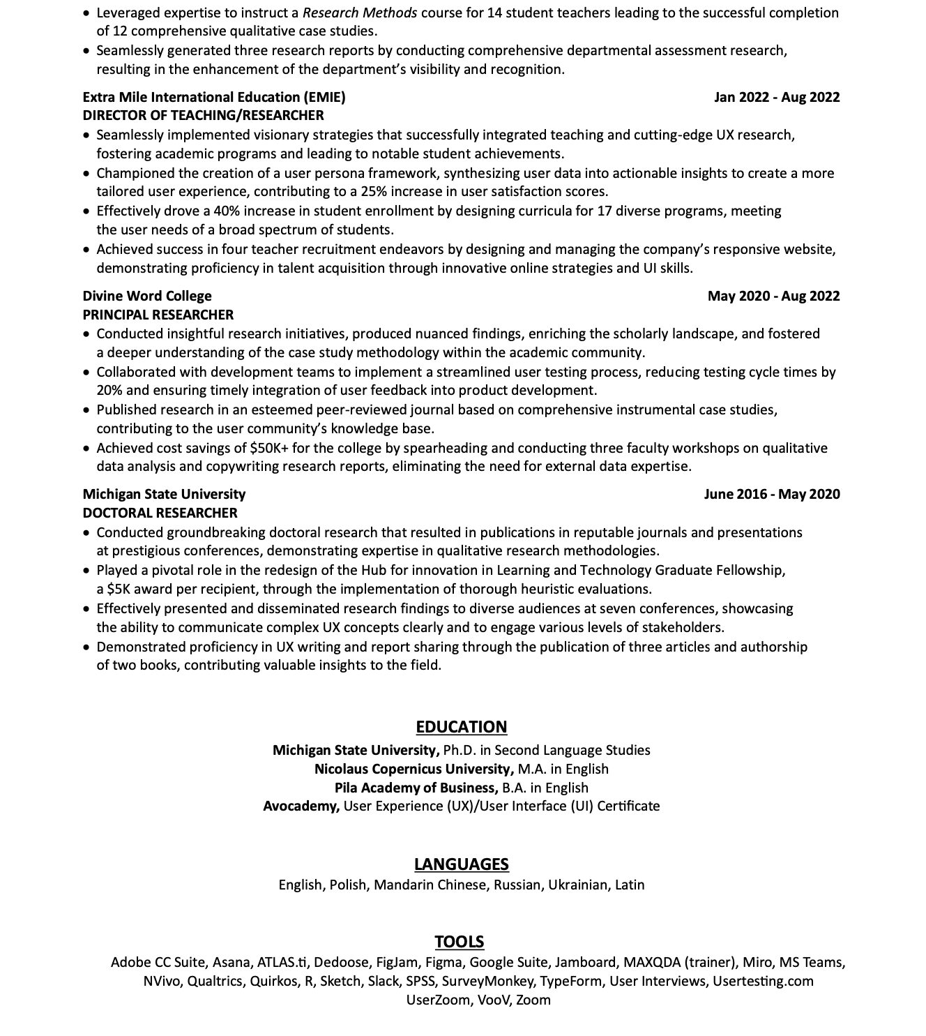 Resume/CV – Karolina Achirri, Ph.D.